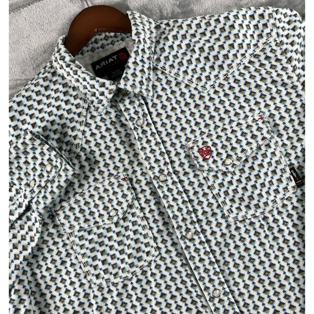 Ariat FR Shirt Mens XL Pearl Snap Aztec Flame Resistant Western Rodeo Workwear